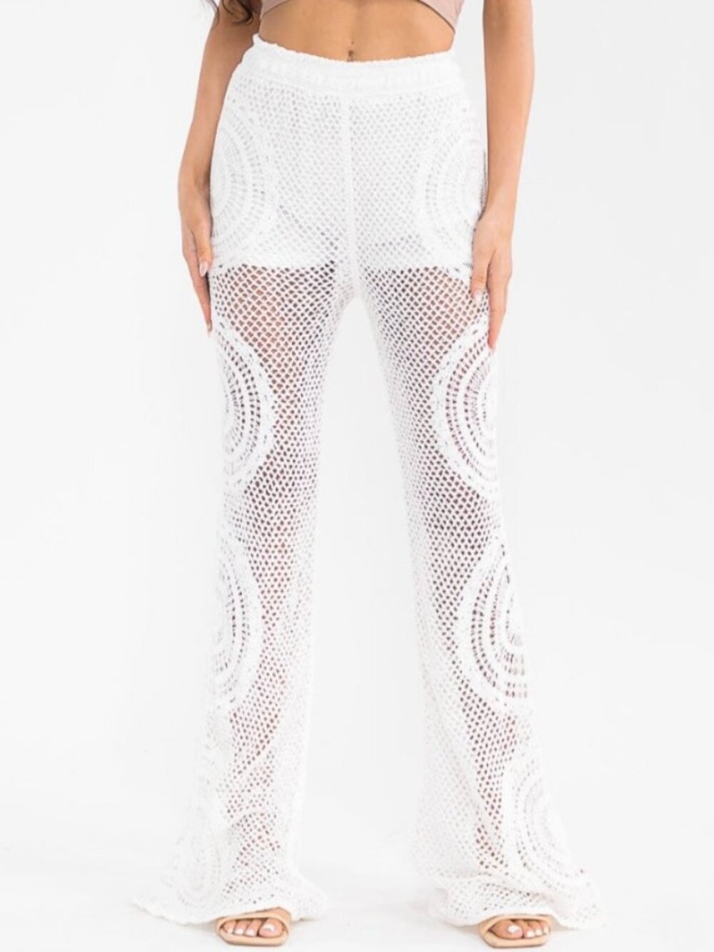 Boho NWT Crochet white Wide-Leg Bell Pants size S-M-L